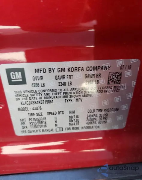 2019 Buick Encore Fwd Preferred z USA, uszkodzony, nr VIN KL4CJASB4KB719851